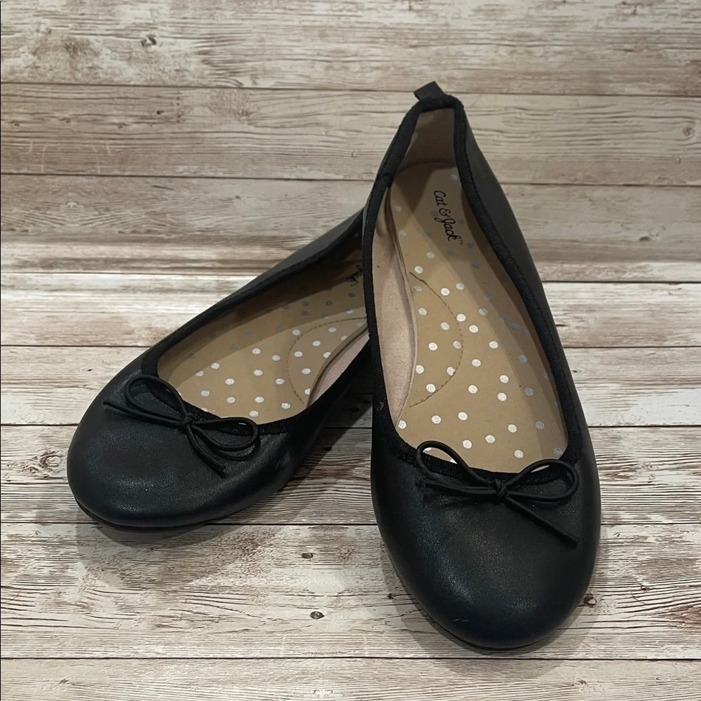 Cat & Jack Black Ballet Flats with Bow Preloved Little Kids 3‎